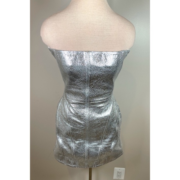 Retrofete Casmir Silver Leather Strapless Mini Dress Size Small - Picture 4 of 8